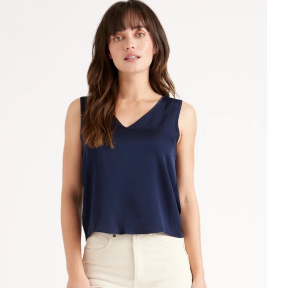 Quince Tops Quince Washable Stretch Silk Tank Med Dk Blue Poshmark